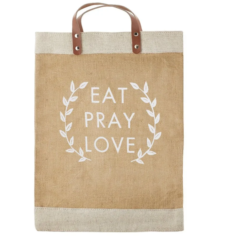 NWT (2) Tote Bundle - Eat, Pray, Love Inspirational Jute Market Tote Bag - Picture 1 of 3
